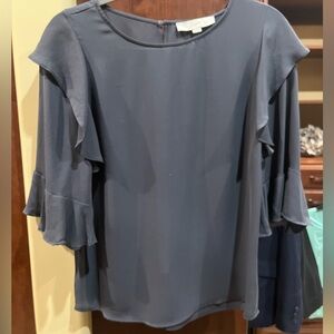 LOFT Dark Blue Ruffled Sleeve Blouse